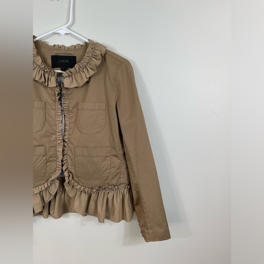 J.Crew Khaki Tan Ruffle Chino Jacket Cotton Casual Size 2 - Picture 4 of 14